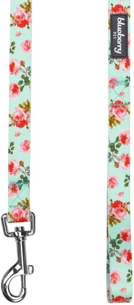 Blueberry Pet 9 Patterns Durable Floral Rose Print Dog Leash, 5 ft x 5/8", Turquoise, Spring Scent Inspired, Small