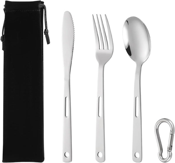 Stainless Steel Utensil Set, Reusable 3-Piece Travel Cutlery Set with Storage Bag