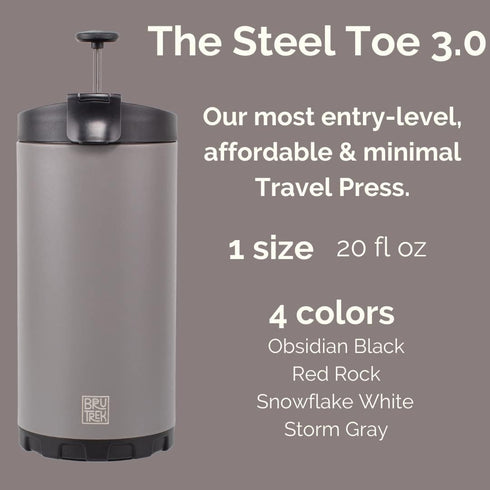Steel Toe 3.0 Travel Coffee Press - Brew 20 fl.oz On The Go, Double Wall Vacuum Insulated French Press (Obsidian Black)