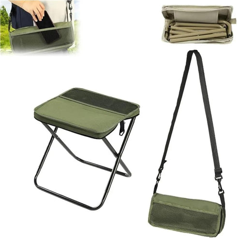 Qiyraexy Backpack Foldable Stool, Mini Outdoor Camping Stool, Portable Collapsible Chair with Carry Bag for Fishing