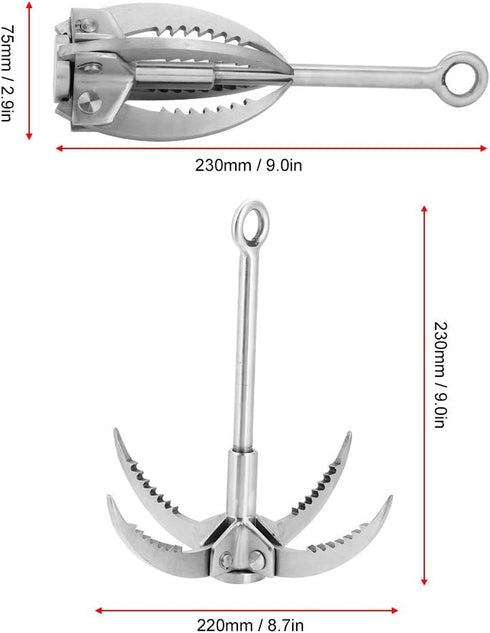 Folding Claw Hook, Multifunctional Stainless Steel Grappling Hook for Outdoor Camping, Hiking, Rock Climbing