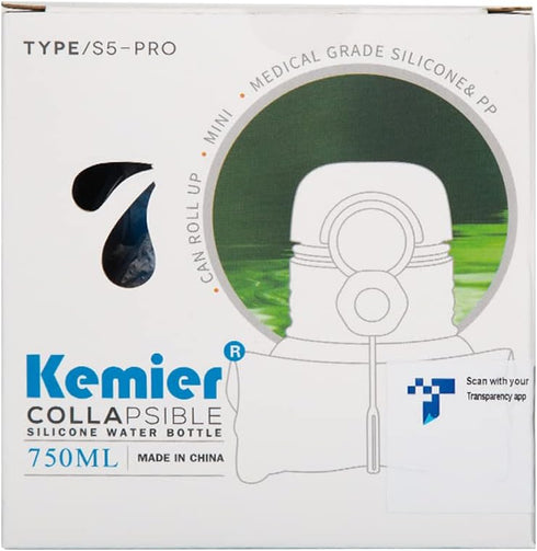 Kemier Collapsible Silicone Water Bottles, 750ML, BPA Free Travel Bottle, Leak Proof