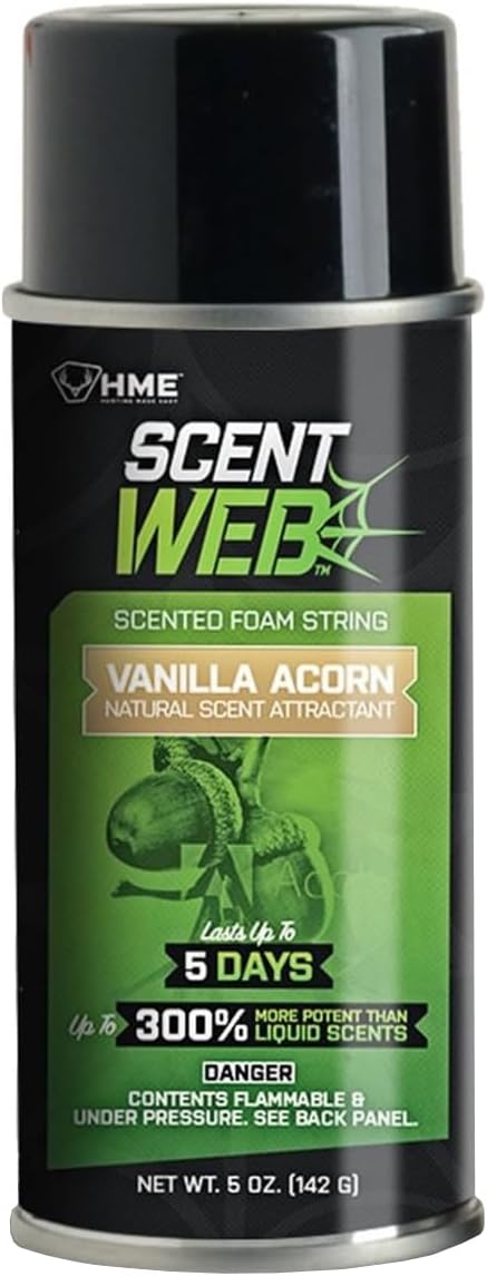 HME Scent Web, 5oz Long-Lasting Pre/Post Rut Scented String Foam Attractant for Wildlife Observation, Hunting & Archery