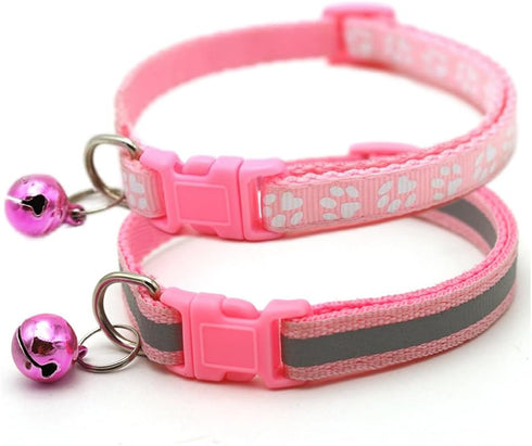 Pink Dog Collar with Bell, 2-Pack Basic & Reflective Cat Collars for XXS XS Small Tiny Dogs, Neck 7-12 inch