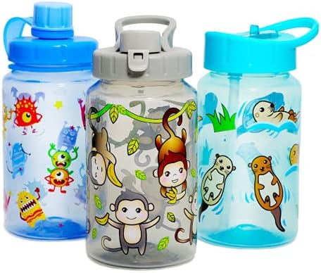 Home Tune 3 Pack 16oz Kid Water Drinking Bottle - BPA Free, Flip Straw Cap, Lightweight Leak-Proof Water Bottle for Kids