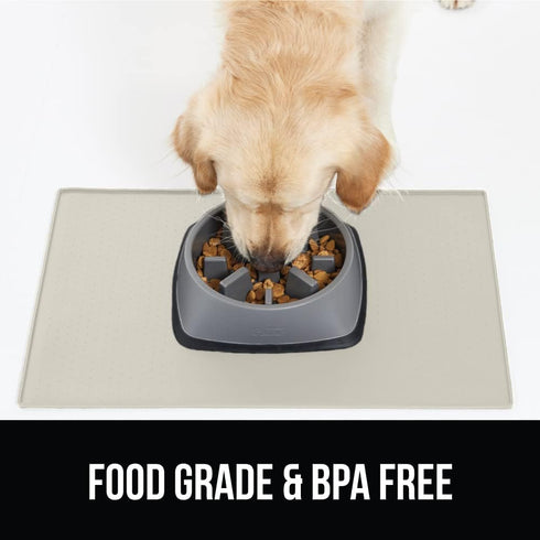 Gorilla Grip 100% Waterproof Raised Edge Silicone Pet Feeding Mat - Dog Cat Food Mats to Contain Spills, 18.5x11.5 Cream