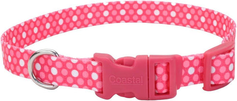 Coastal Pet Styles Adjustable Dog Collar - Pink Dots - 3/8" x 08"-12" - Snap-Lock Buckle
