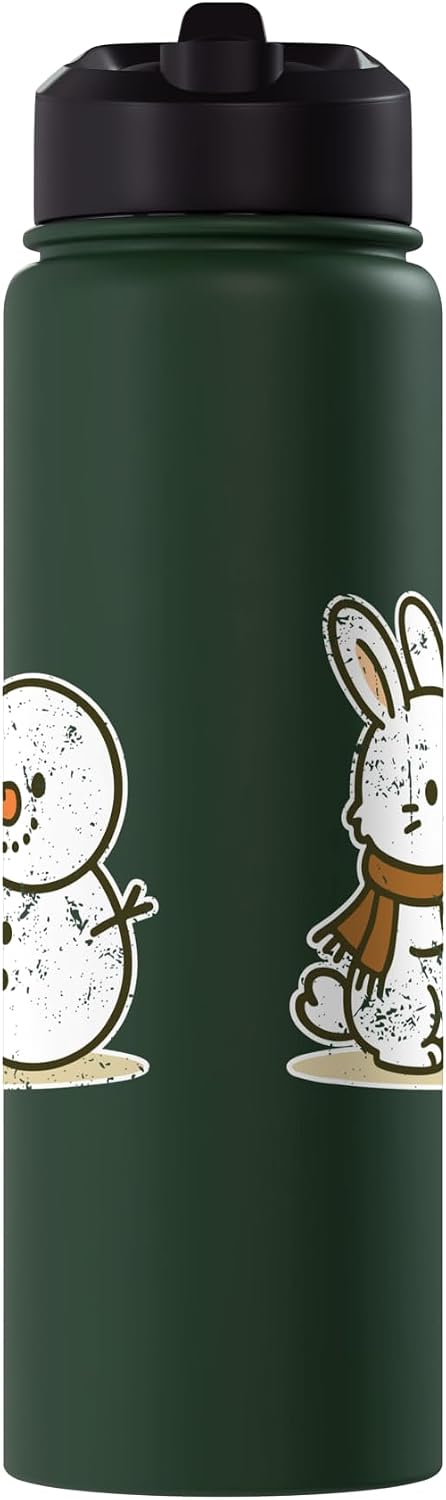 bunny snowman carrot winter cute wintertime Bunny Building Snowman With Carrot Stainless Steel Insulated Water Bottle