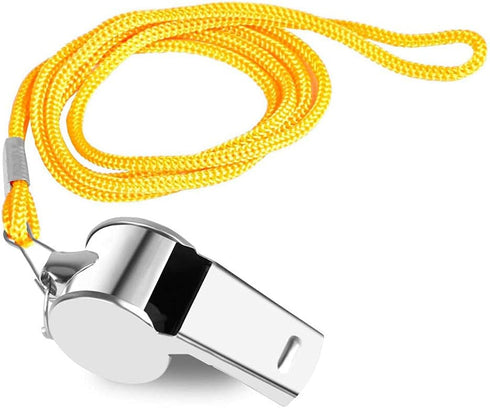 Stainless Steel Sports Whistles with Lanyard, Loud Crisp Sound for Referees and Coaches