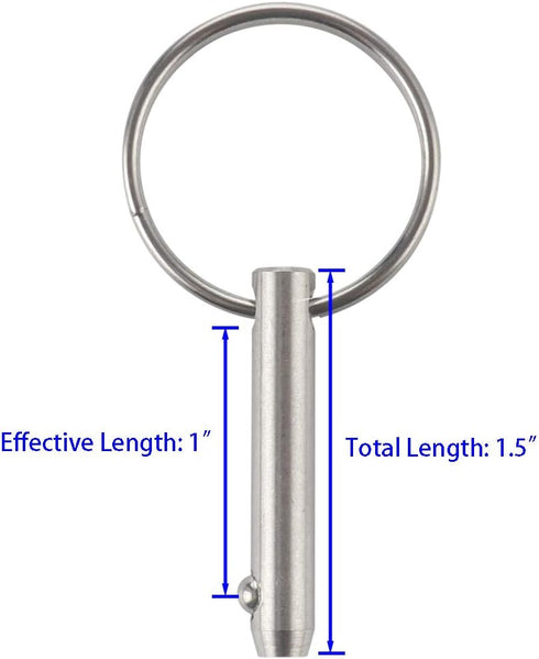 VTurboWay 4 Pcs Bimini Top Pin, 1/4" Diameter, 1" Usable Length, Full 316 Stainless Steel Marine Hardware