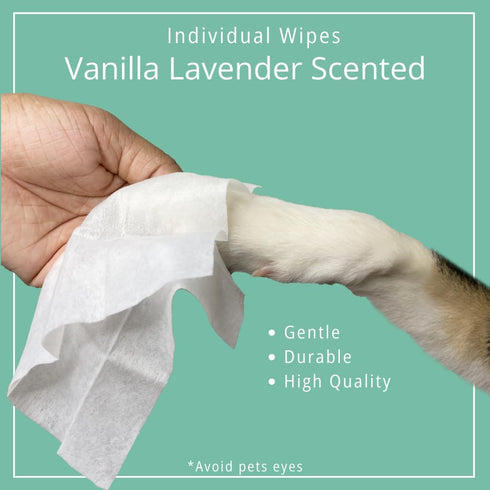 Vanilla Lavender Scent Dog Poop Bags Rolls (12 rolls) & 25 Individual Pet Wipes - 2 in 1 Cleaning Kit
