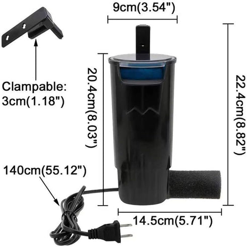 Aquarium Internal Filter Waterfall Flow Water Clean Pump with 2 Filter Spong Effective Filtration Waterfall Filter Low Level Waterfall Filter for Small Fish Tank Turtle Tank Shrimp Amphibian Frog Crab