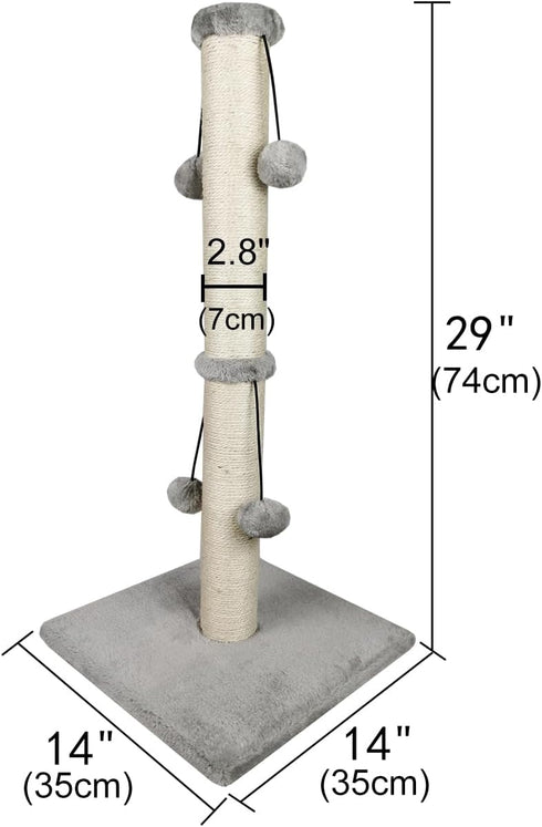 Dimaka 29'' Cat Scratching Post, Natural Sisal Rope Scratcher Post, Kitten Claw Scratch with 4 DanglingToy Balls for Large Cats (Grey)