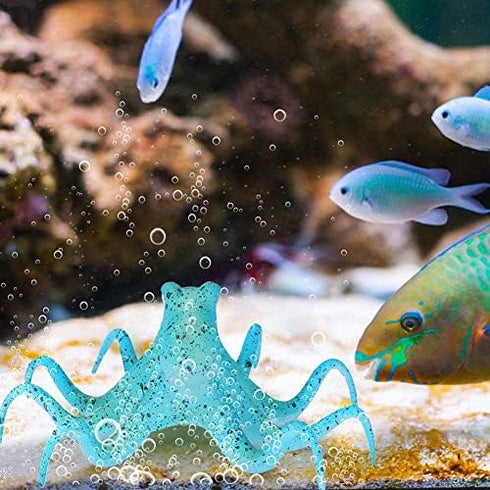 Aquarium Octopus Decoration, Fluorescent Silicone Ornament with Suction Cup for Fish Tank, Blue