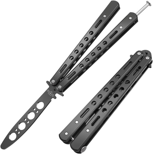 Grand Way Butterfly Trainer, Balisong Trainer for Practice, Black Dull Trick Butterfly Knives