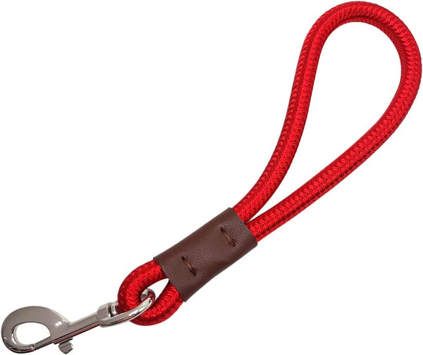 Short Dog Leash, 12 Inch Rope Traffic Handle Leash, 1/2" Strong Nylon Training Tab for Medium/Large/Ex-Large Dogs, Red