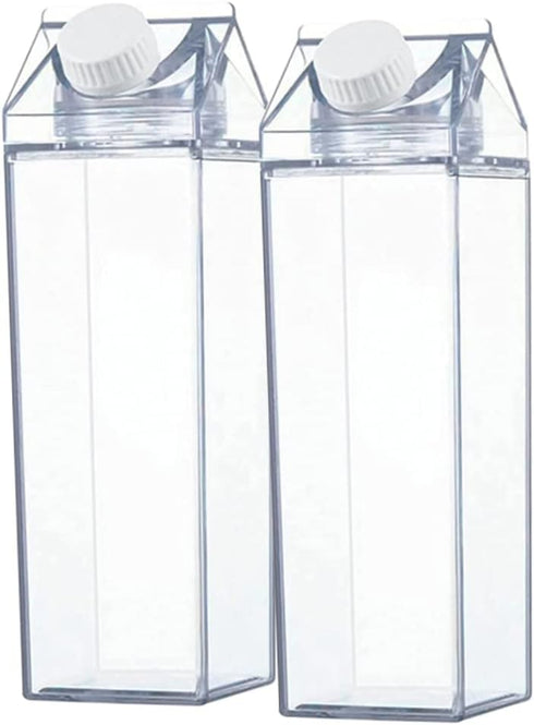 CurcKua 500ML 2PCS Clear Milk Carton Water Bottle Reusable Transparent Juice Bottle for Outdoor Sport Reusable Milk