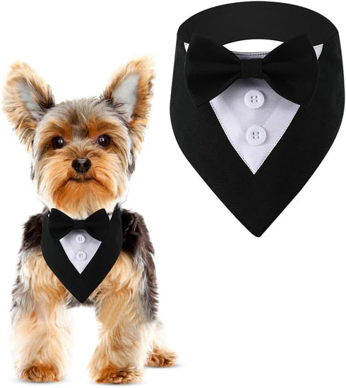 Dog Wedding Bandana, Formal Adjustable Pet Collar with Bow for Small, Medium, Large Dogs, Birthday Gifts (Small, Black)