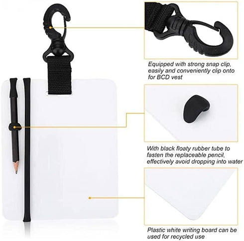 Underwater Writing Slate, Plastic Handwriting Plate Notebook Gear Board with Replaceable Pencil for Diving Communication