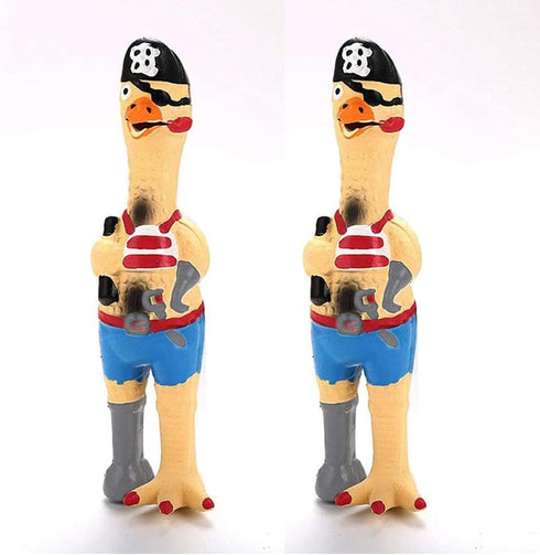 2 Pack Screaming Rubber Chicken Dog Squeaky Toy - Latex Chew Molar Dog Toy (Pirate)