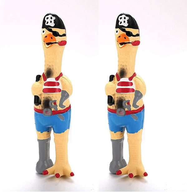 2 Pack Screaming Rubber Chicken Dog Squeaky Toy - Latex Chew Molar Dog Toy (Pirate)