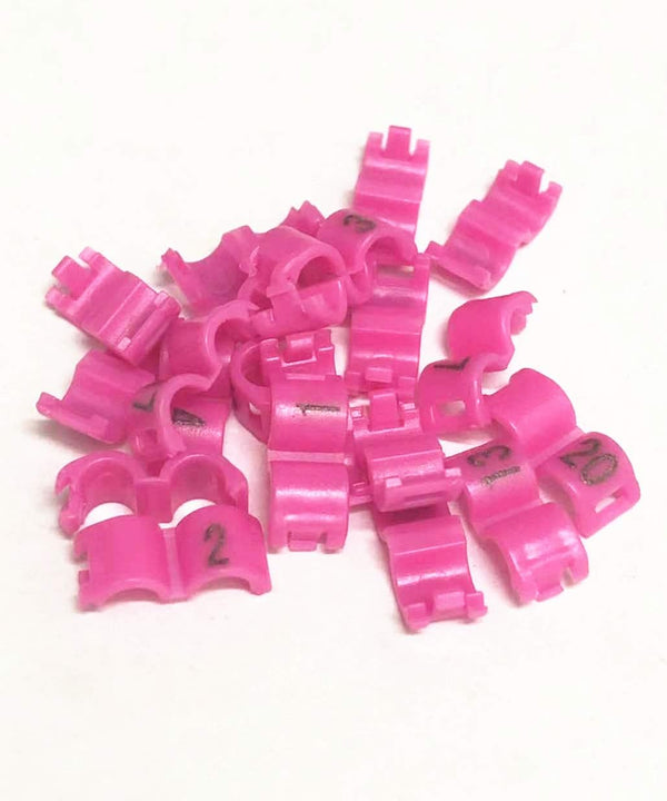 2.7mm to 5mm Birds Leg Clips, Open Snap Canary Parrot Rings Bands Number Plastic 1-20 (4mm, Pink)
