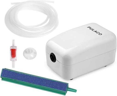 PULACO Ultra Quiet Mini Aquarium Air Pump for 1-20 Gallon Fish Tank with Air Tube, Bubbler Stone & Check Valve