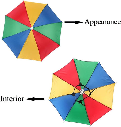 Umbrella Hat, 27" Diameter Rainbow Umbrella Hats, Hands Free Fishing Umbrella Cap Sunhat, Head Umbrella Hat for Kids, Men & Women, Headwear Umbrella for Sun, Rain, Beach, Golf, Fishing, Hiking, Party