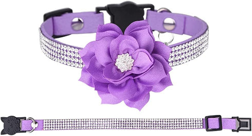 Pimaodog Rhinestones Dog Collar, Cute Dazzling Soft Suede Leather Pet Collar with Bell, Red Crystal Jeweled Necklace