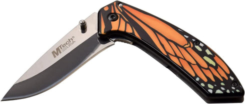 MTECH USA MT-A1005OR Spring Assist Folding Knife, Mirror Polished Blade, Orange & Black Butterfly Handle