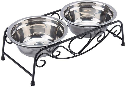 AUNMAS Elevated Dog Cat Bowls, Stainless Steel Double Food Water Bowls for Small Pets, Feeder Dishes Shelf Stand
