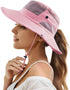 Muryobao Women Ponytail Sun Hat Summer UV Protection Cap, Waterproof Foldable Mesh Wide Brim Bucket Hat