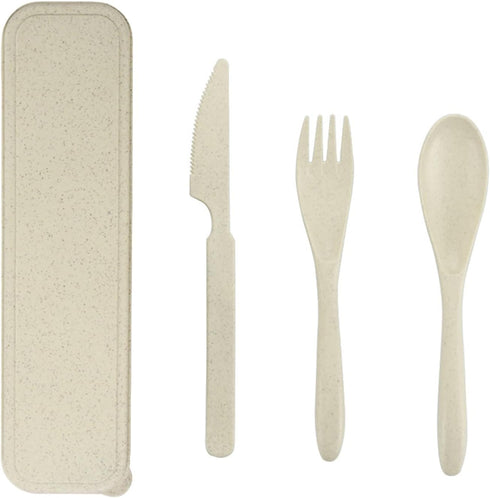 YUNSHENGFANGDM Wheat Straw Utensils Set with Case, Reusable Travel Cutlery Set with Spoon