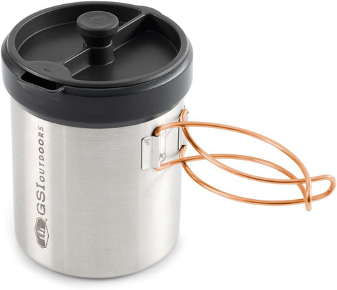 GSI Outdoors Glacier Personal Javapress, Stainless Steel Press Mug with Folding Handles, Brews 22 fl. oz.