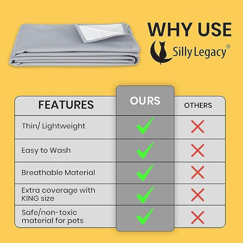 SILLY LEGACY Thin Reversible Waterproof Cover or Liner for Bed or Couch, for Dogs and Cats, Queen 82 x 82, Gray