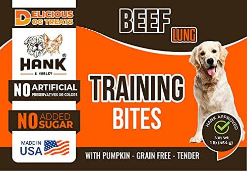1 lb 100% Hank & Harley Training Bites, Beef Lung - USA Lean Protein Soft Dog Treats with Pumpkin. Natural & NO Added