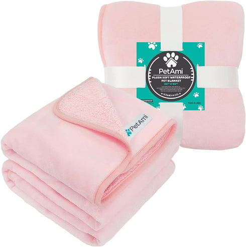 PetAmi Waterproof Dog Blanket for Extra Large Dogs, Reversible Pee Proof Blanket for Indoor Cat, 90x90 Pink