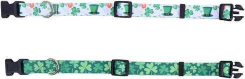 2 Pack Adjustable St. Patrick's Day Dog Collar with Four Leaf Clover for Large Dogs