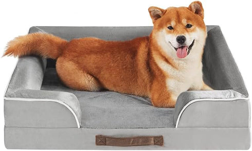 Friends Forever Orthopedic Dog Bed, Bolster Dog Couch with Memory Foam and Removable Washable Cover, Ally Grey,