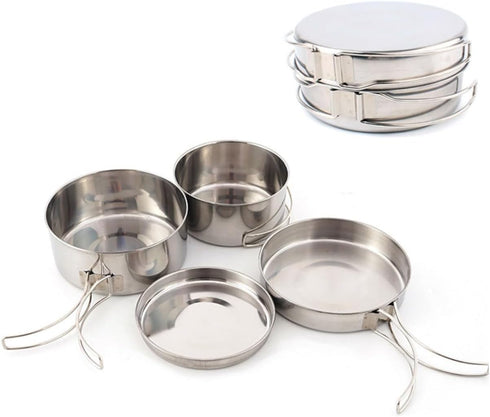4pcs Set Backpacking balacoo Portable Stainless Steel Camping Cookware Combination Cooking Outdoor Cooking Hiking