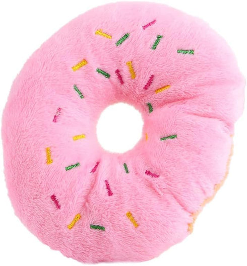 Jowxsx Pink Donut Shape Dog Toys,Plush Pet Toy Sprinkled Donut Dog Chew Toy,No