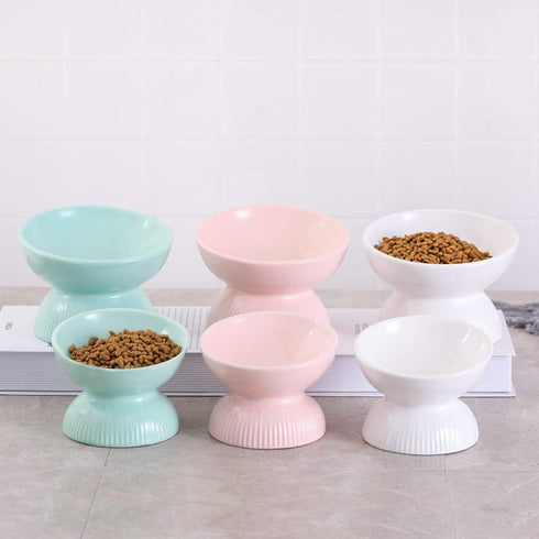 Raised Cat Food Bowls Ceramic, Tilted Elevated Bowls Anti Vomiting, 4.9 in Small Cat Bowl for Dry Wet Food, 4oz