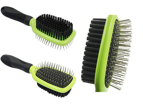 H&H Pets 2-Sided Grooming Brush Kit for Dogs & Cats - Pin Slicker Brush & Bristle Brush in One Tool
