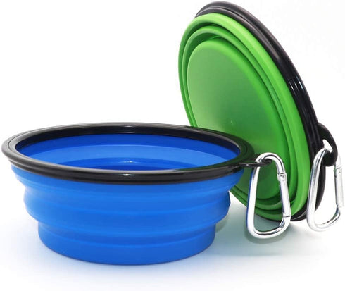 Collapsible Water Bowls for Cats Dogs, 2 Pack, Portable Pet Feeding Dish for Traveling, Large, Blue+Green