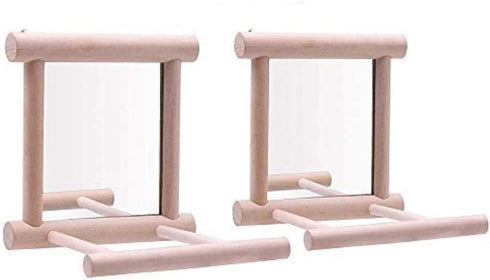 Bird Mirror Wooden Hanging Swing Interactive Play Toys for Small Parrots, 2 PCS Accessories