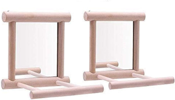 Bird Mirror Wooden Hanging Swing Interactive Play Toys for Small Parrots, 2 PCS Accessories