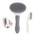 Cat Brush with Release Button, Universal for Cats and Dogs, One Click Release, Brush and Flea Comb Set (Grey)