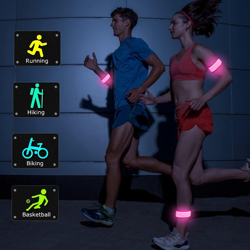 Pack of 6 LED Light Up Band Slap Bracelets, Night Safety Wrist Band for Cycling, Walking, Running