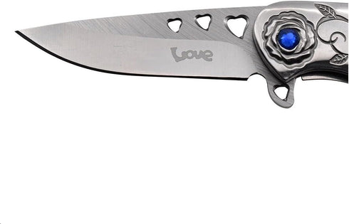 Snake Eye Tactical 7" Cupid Heart Ladies Pocket Knife with LOVE Pocket Clip Included, Silver