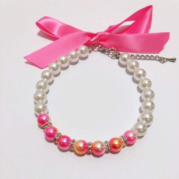 Ombre Pearls Dog Necklace Jewelry for Small Dogs, Bling Rhinestones Cat Wedding Collar, Ombre Pink, Size L